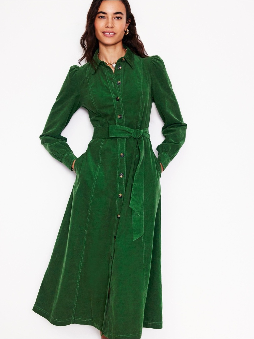 Women's Green Aubrey Cord Midi Shirt Dress Size 4